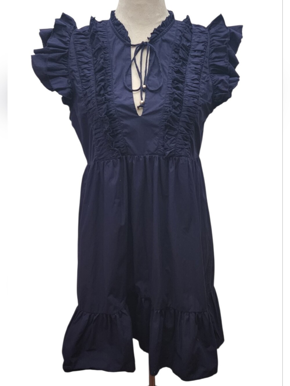 Caroline Constas Ruffle Sleeves Tiered Mini Dress Navy Blue Size Small